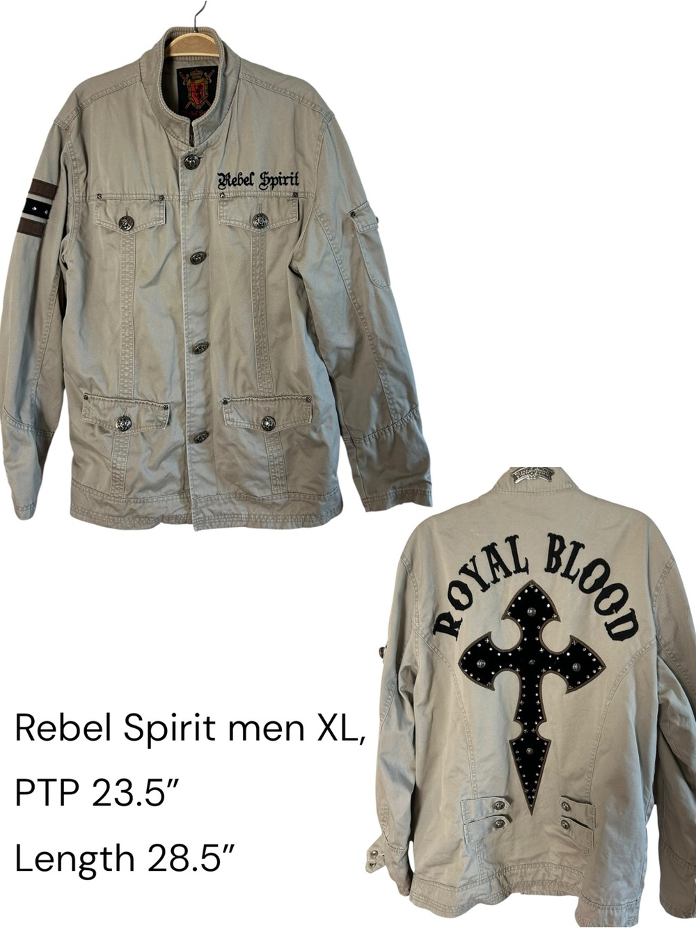 Rebel Spirit jacket XL,rocker,biker,goth,military,studded black cross,